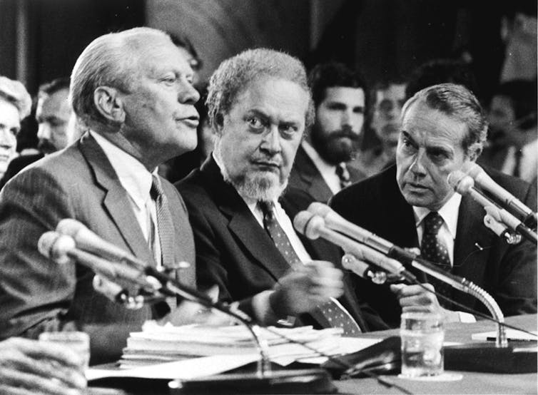 Supreme Court nominee Robert Bork being introduced at his confirmation hearings by former President Gerald Ford.
