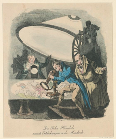 19th-century newspaper illustration purporting to show astronomer John Herschel's new telescope.