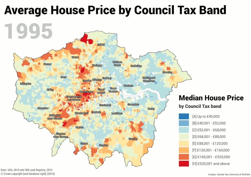 London Council  Bands Map Five maps that prove it's time to reform council tax in England London Council  Bands Map Five maps that prove it's time to reform council tax in England