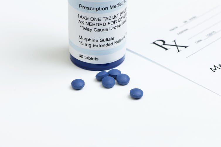 Dur à obtenir. Image de comprimés de morphine Comprimés de morphine