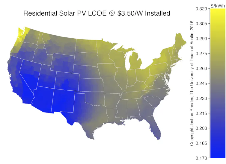 Solar Panel Coverage Map When will rooftop solar be cheaper than the grid? Here’s a map