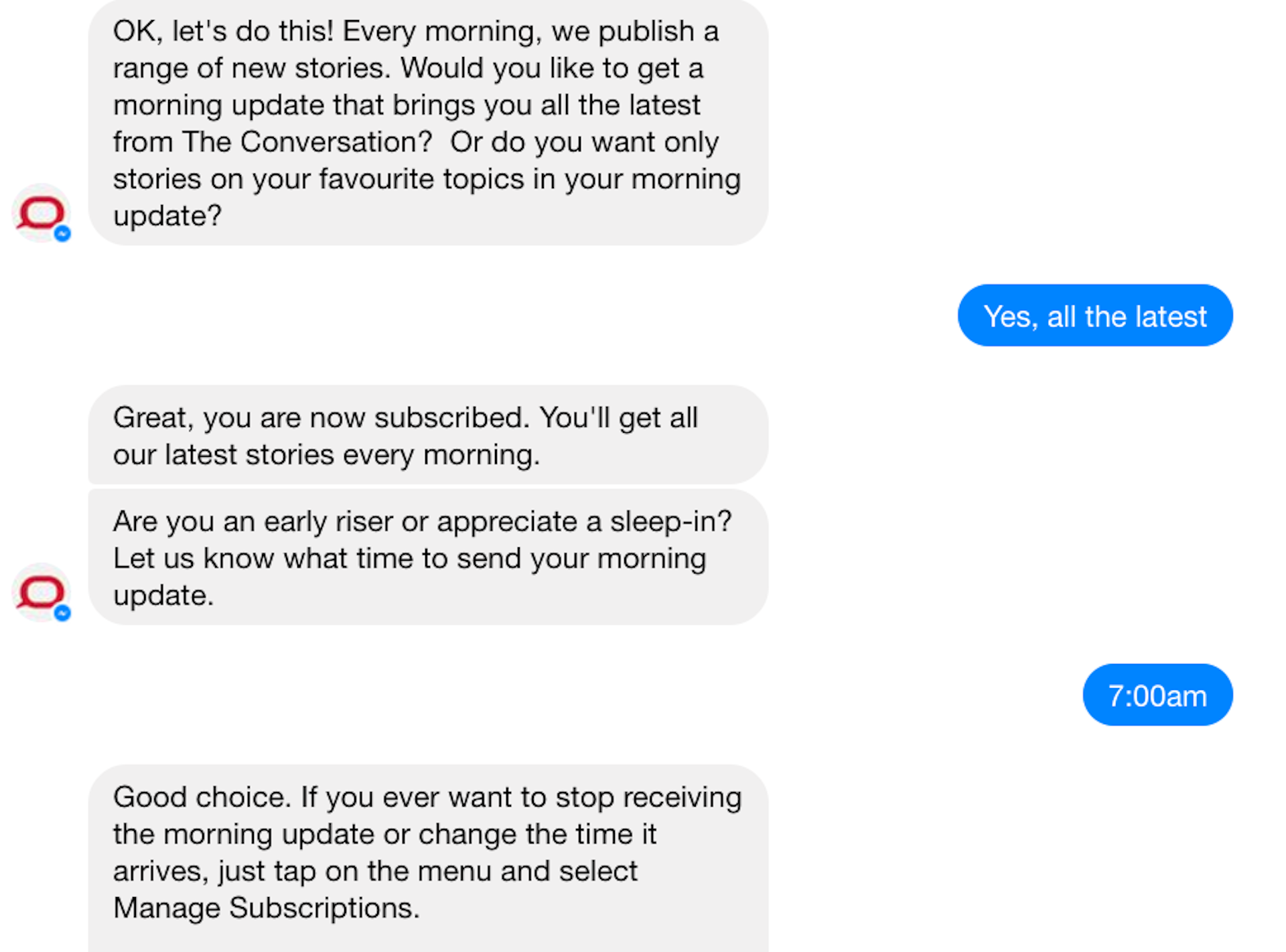 The Conversation chatbot launches in Facebook Messenger