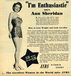 1950s advertisement for vitamin candy with Ann Sheridan