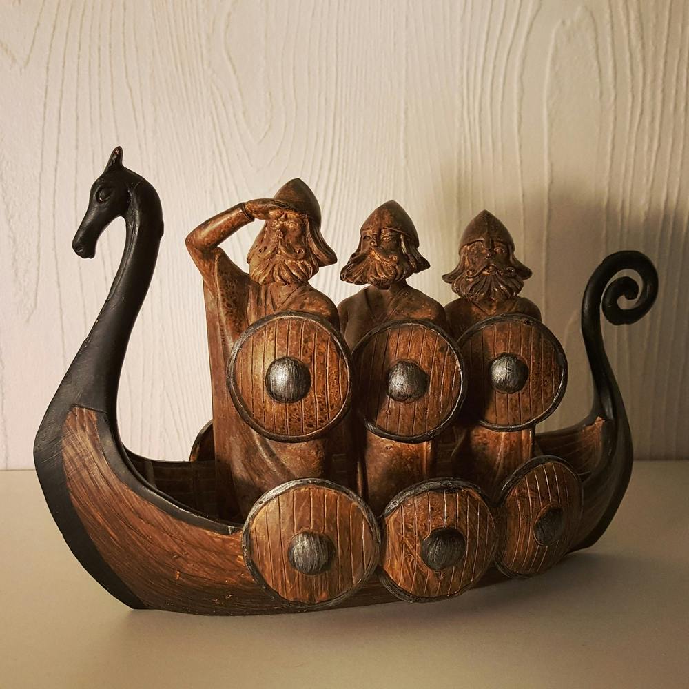 Viking couple abstract wood sculpture