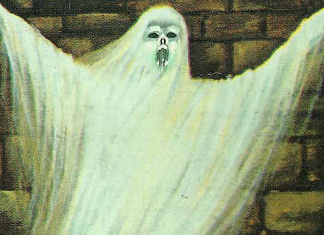 A conceptual illustration representing cultural influences on ghost sightings.
