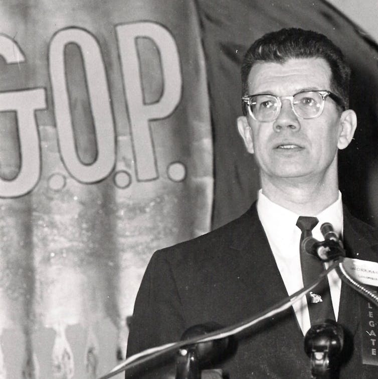 Political reporter William D. Workman speaks at a GOP event in 1962.