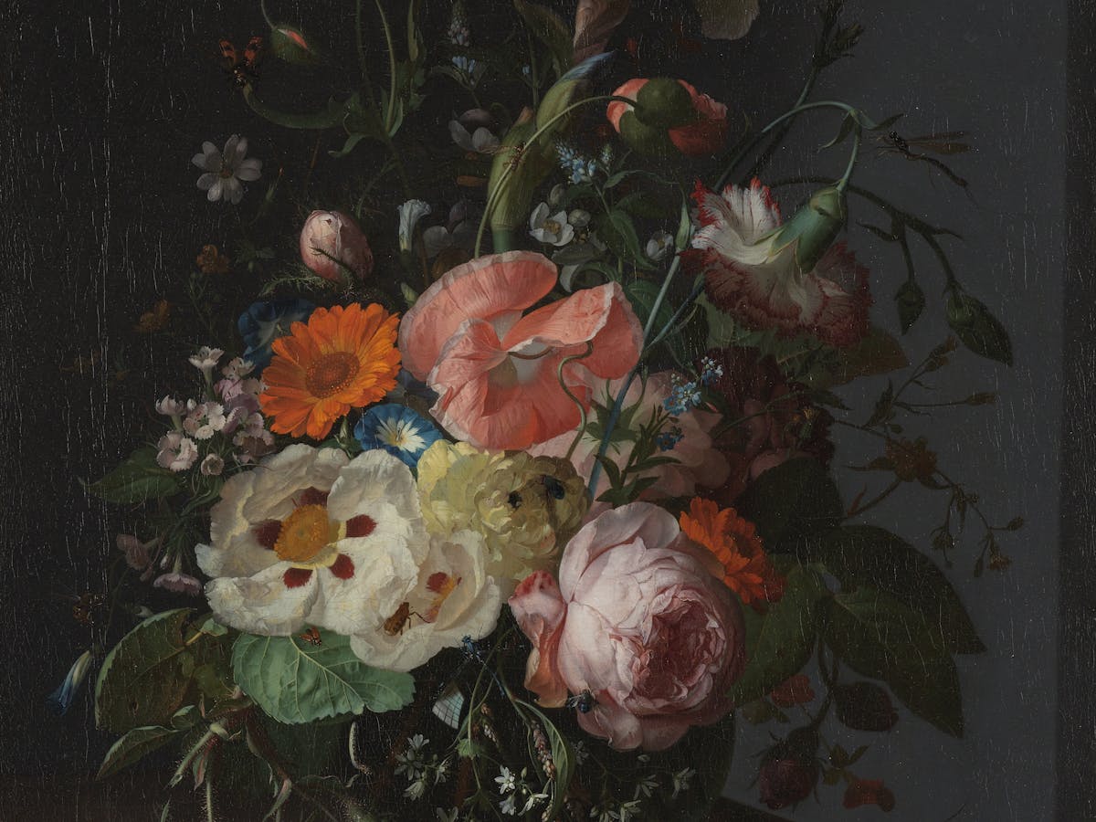 Here S Looking At Rachel Ruysch S Still Life With Flowers In A