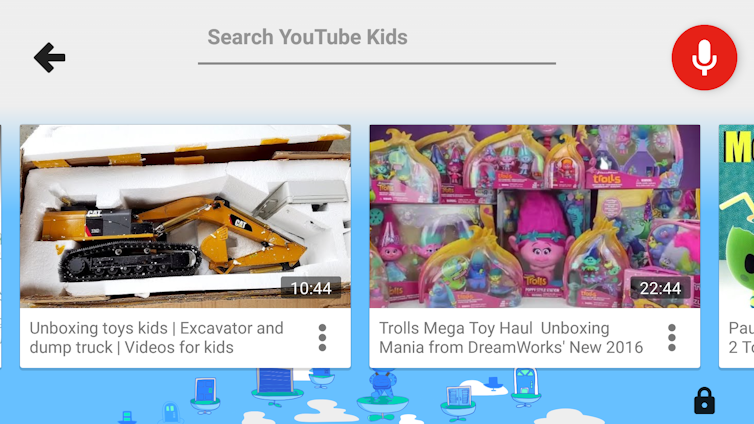 ‘Channels’ devoted to unwrapping and enthusing about toys are very popular on YouTube - and are also available on YouTube Kids. They can be hard to distinguish from advertising. (YouTube Kids)
