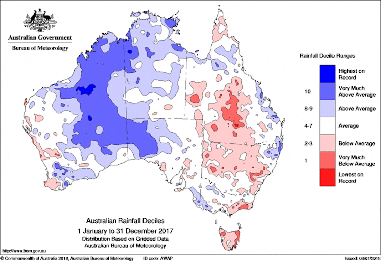 Australia's climate in 2017: a warm year, with a wet start and finish