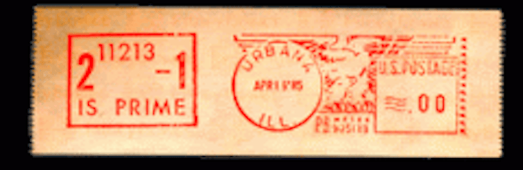 US stamp featuring the prime number 2¹¹²¹³-1. Author provided, CC BY