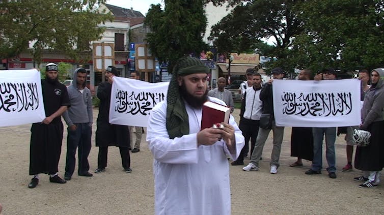 Event of the Salafist group Forsane Alizza in August, 2011. At the centre is its leader, Mohamed Achamlane, who was jailed in 2015 for criminal conspiracy in connection with a terrorist enterprise. Agnès De Féo, Author provided