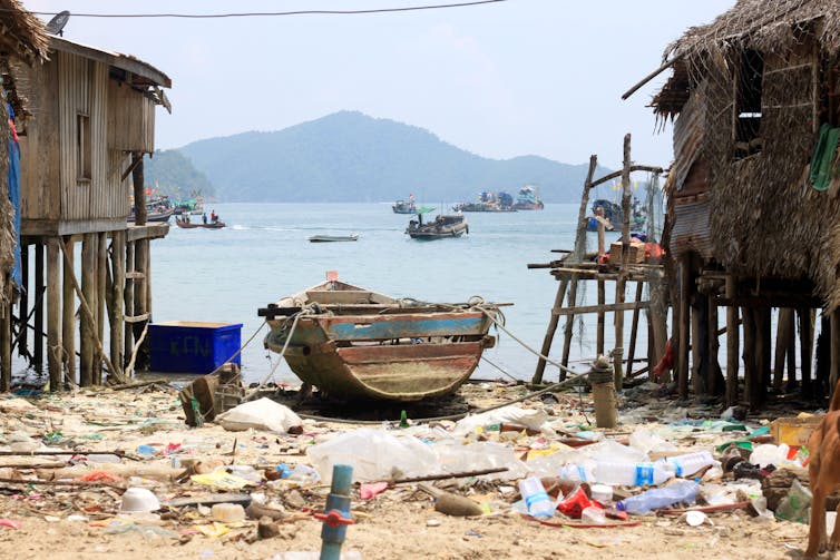 Plastic litter in a fishing village in Myanmar. Kathryn Berry