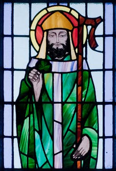 St Patrick stained glass St Benin’s Church, County Galway.
