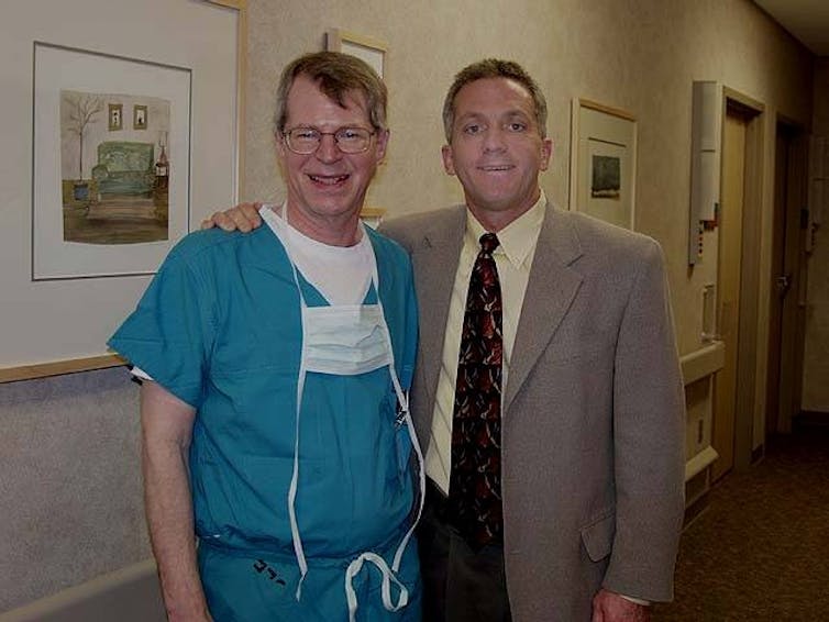 Leonard Berry (L) and Dr. Jonathan Leighton, a gastroenterologist at the Mayo Clinic in Arizona, while Berry was working on a study there. (Leonard Berry/Author, CC BY-SA)