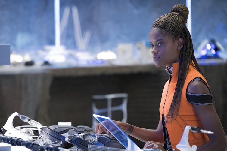 Black Panther isn’t an isolated genius – his half-sister Shuri is a technological wiz herself