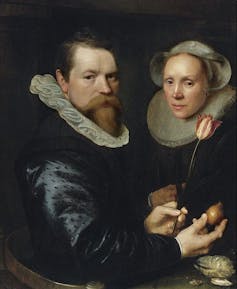 Michiel Jansz van Mierevelt, 'Double portrait with tulip, bulb, and shell'