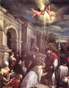 St. Valentine baptizing St. Lucilla. Jacopo Bassano (Jacopo da Ponte)