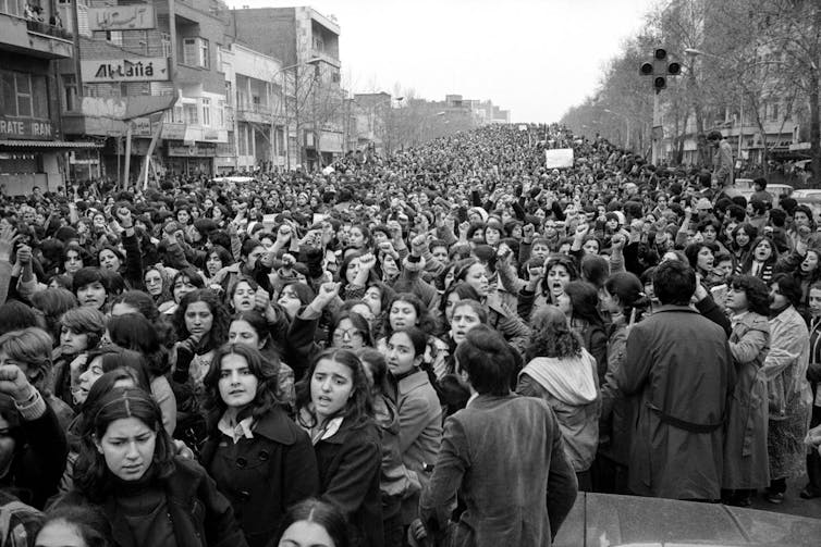 Thousands of Iranian women took to the streets to protest against the hijab law in Tehran in the spring of 1979. A women’s movement has recently taken hold in Iran. (Hengameh Golestan)
