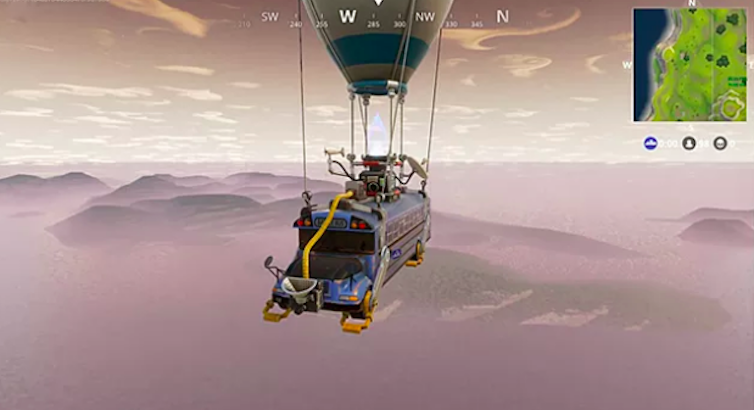 At the beginning of Fortnite’s Battle Royale game, players must jump off the airborne battle bus to start their adventure
