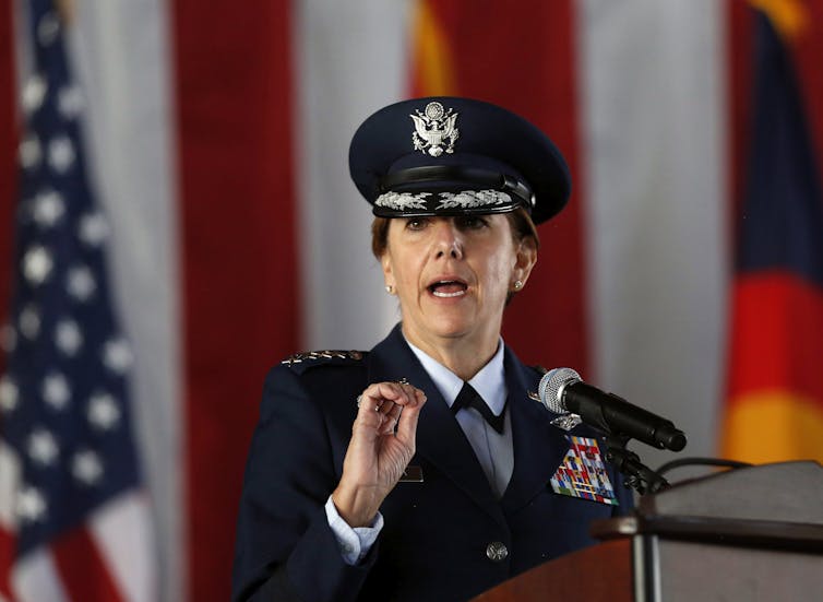 Lori J. Robinson, the first woman to lead a top-tier U.S. military command, is seen in this May 2016 photo in Colorado. (AP Photo/Brennan Linsley)