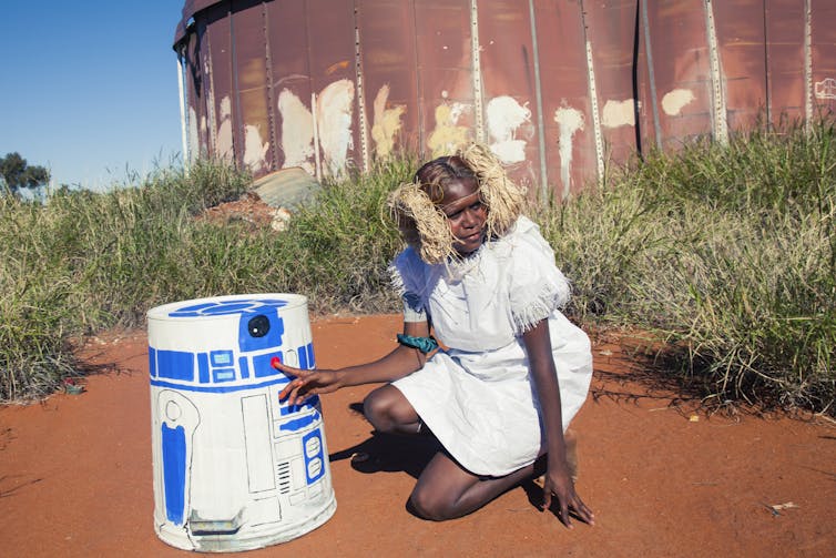 Tony Albert, David C Collins and Lucy Lewis Warakurna – The Force is with us #1 2017 Archival pigment print, ed. of 3 + 2 AP. 100 x 150cm 