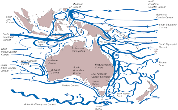 the movement of ocean waters around Australia