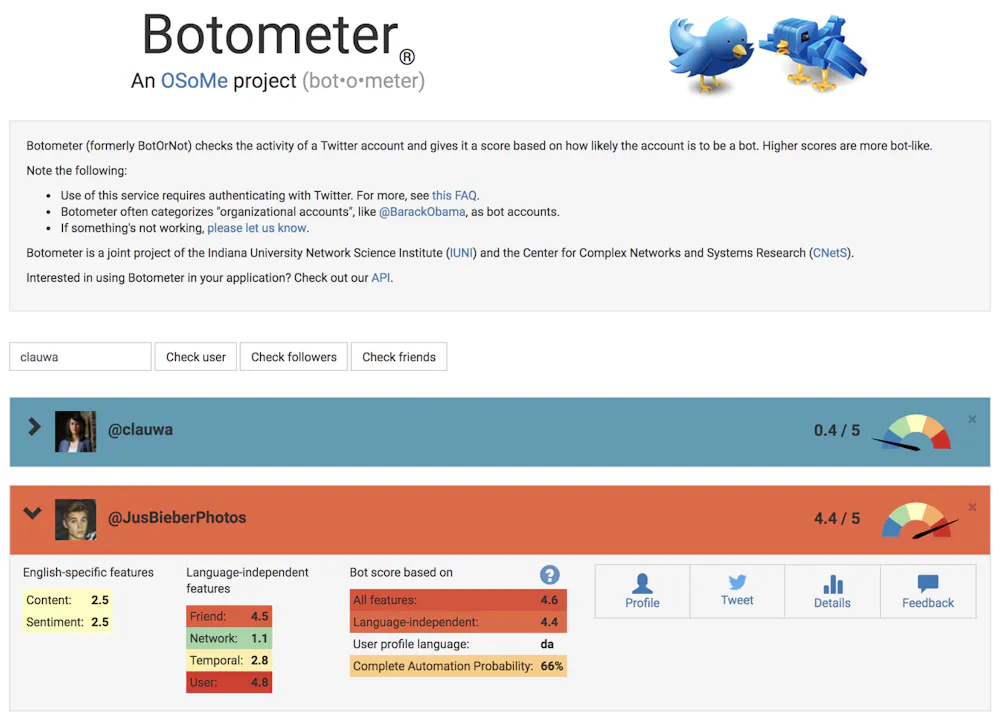 Botometer Misinformation & biases infect social media, intentionally and accidentally