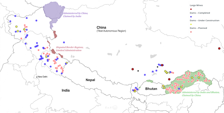 The various tracts of the disputed Sino-Indian border are host to many new development projects. Author provided.