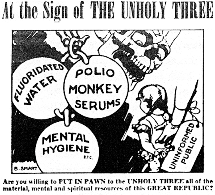 A 1955 flyer alleging water fluoridation was a communist plot.