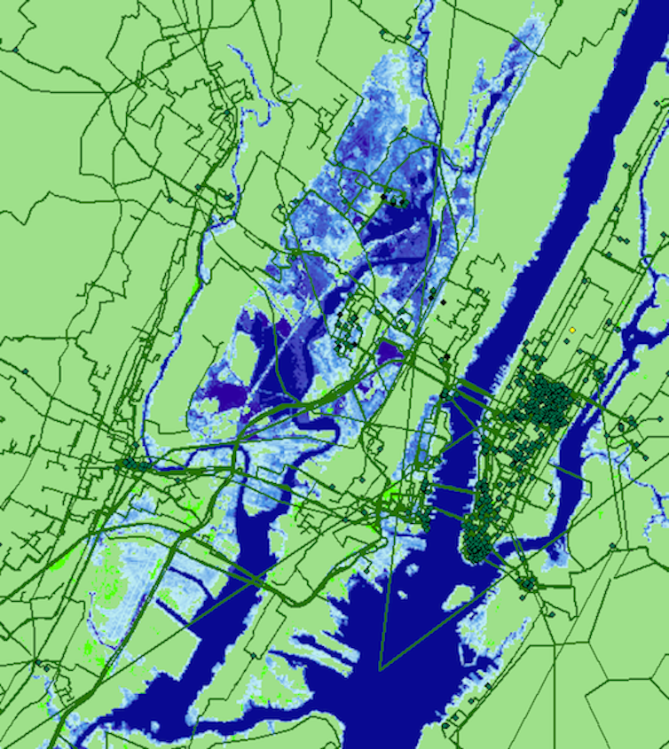 Key internet connections and locations at risk from rising seas