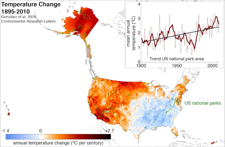 Human-caused climate change severely exposes the US national parks