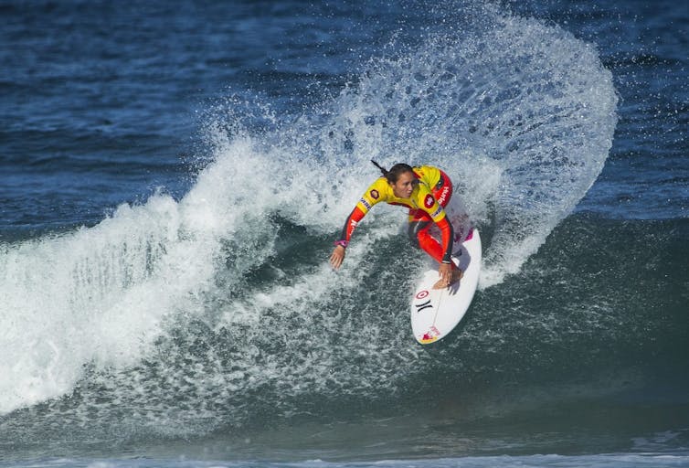 Women’s surfing riding wave towards gender equity