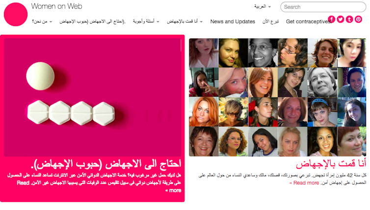 Page d’accueil arabe de Women on Web.
