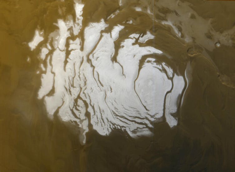 A lake is thought to lurk below Mars’ south polar ice cap. NASA