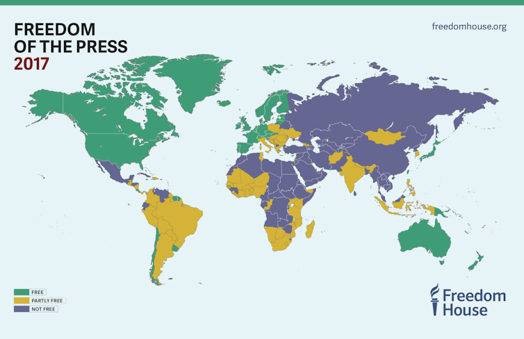 map showing where there is freedom of the press