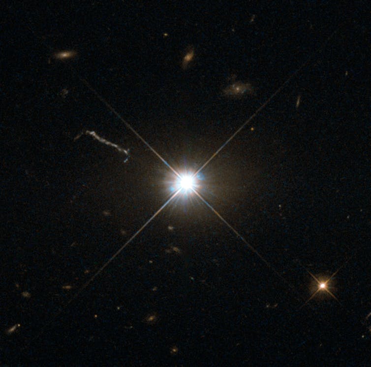 3C 273 can be seen with a small telescope despite being billions of light years away. ESA/Hubble & NASA, CC BY