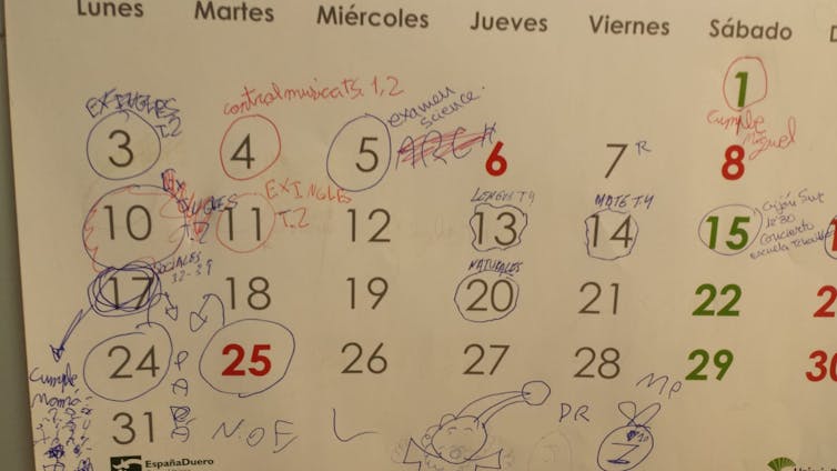 Calendario de exámenes de estudiantes de educación primaria. 