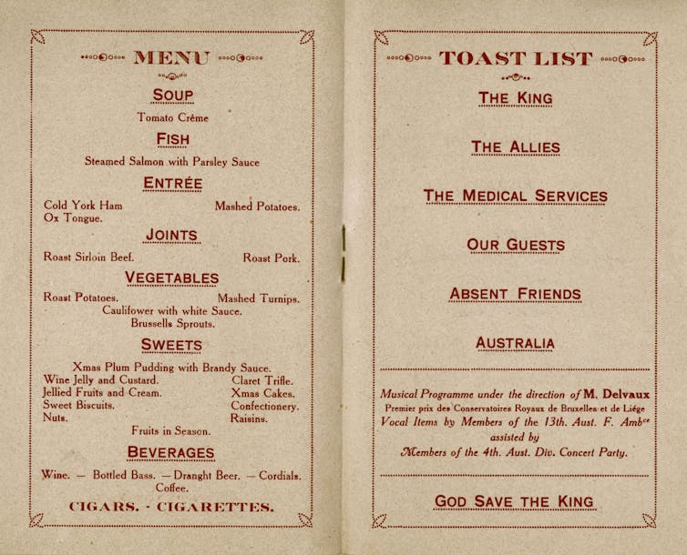 What Australian soldiers ate for Christmas in WWI