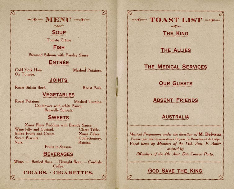 What Australian soldiers ate for Christmas in WWI