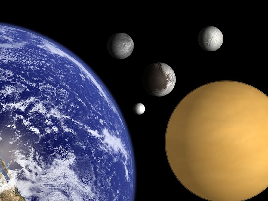planets to scale of color