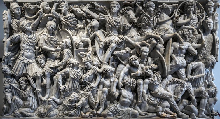Marble carving that depicts a battle between Romans and Goths.