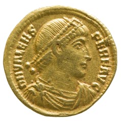 A gold coin showing the Roman Emperor Valens