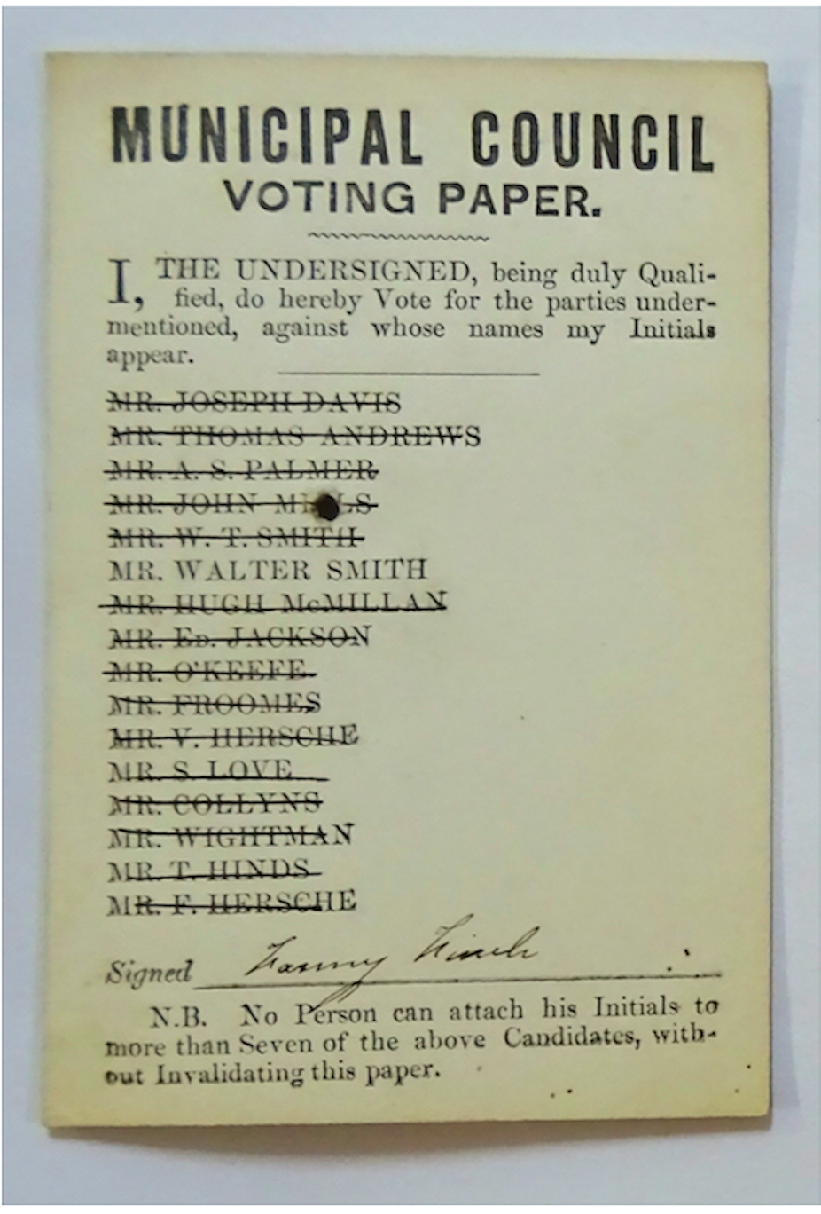 Fanny Finch’s 1856 voting card.