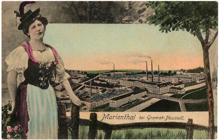 Postal de 1915 con panorámica de la fábrica textil Marienthal. Archives for the History of Sociology in Austria