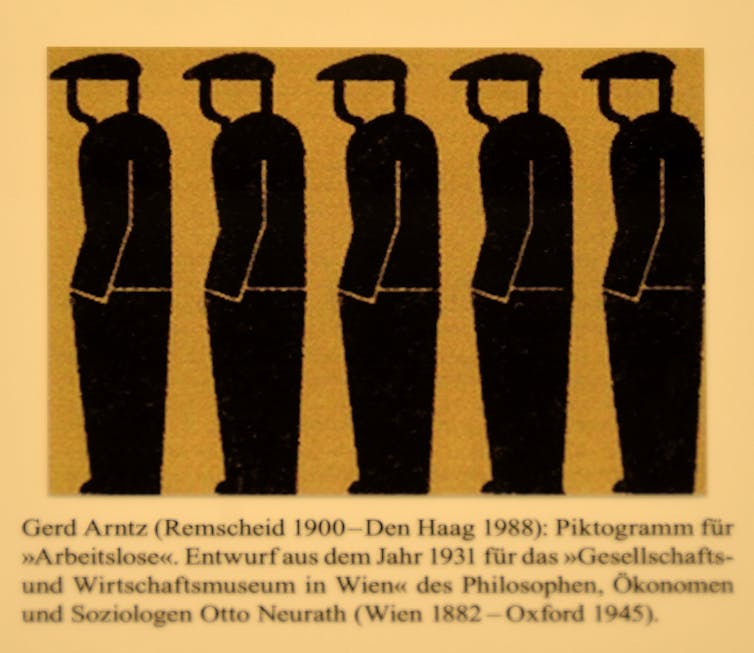 Parados. Pictograma obra de Gerd Arntz, 1931. Wikimedia Commons / Museum Marienthal, CC BY-SA