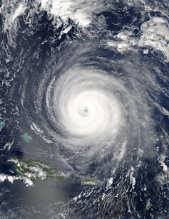 A satellite image of a hurricane.