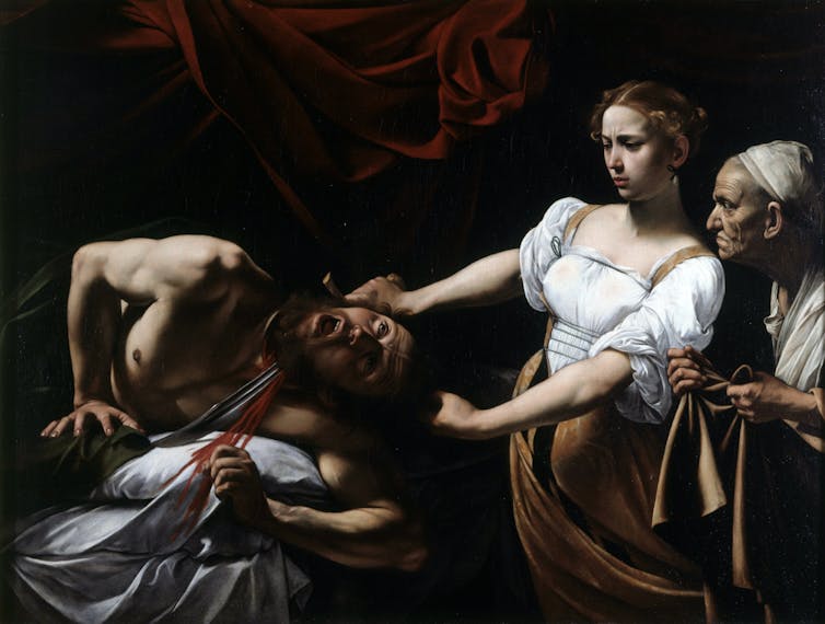 Judith Beheading Holofernes by Caravaggio (1598-1599).Galleria Nazionale d’Arte Antica at Palazzo Barberini, Rome
