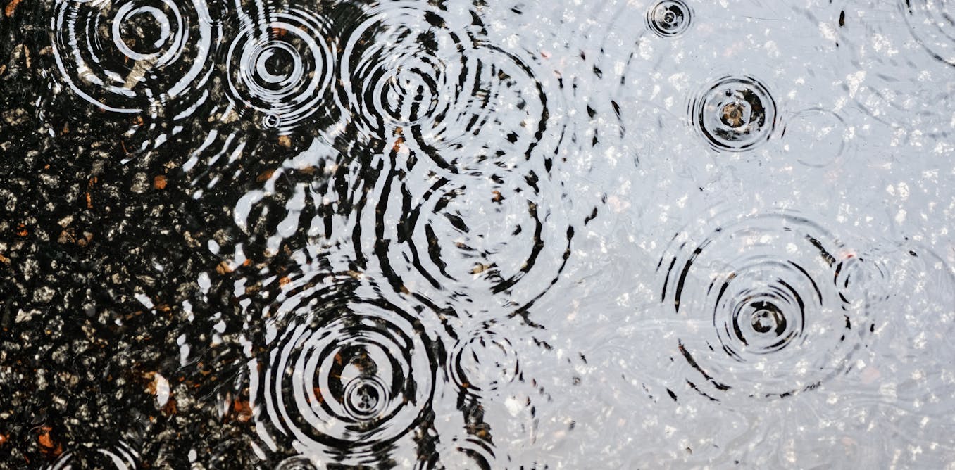 What happens when a raindrop hits a puddle?