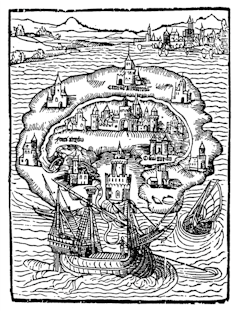 Primera edición de Utopía, de Tomás Moro (1516). Ilustración: Wikimedia