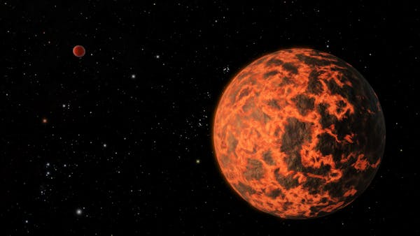 An artist's impression of early Earth, when it was a molten ball of lava flying through space.